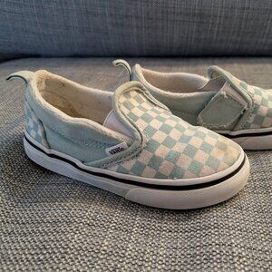 NoBox Vans Toddler Classic Slip-On V Shoe Canvas Checkerboard Aquatic White 8